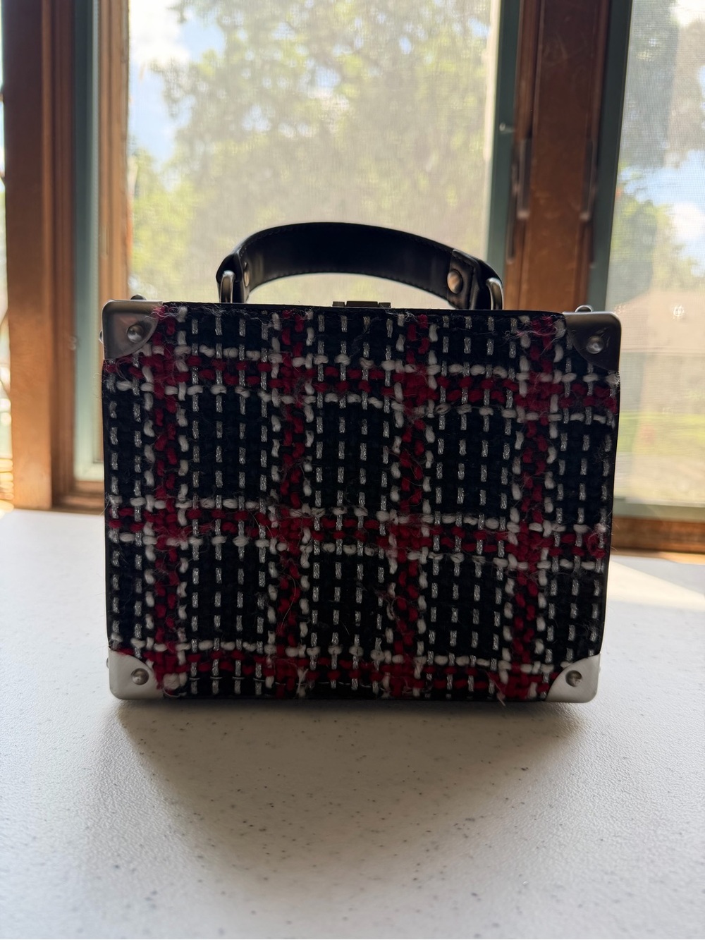 Sam Edelman Black, Red & White Plaid Crossbody Box Bag